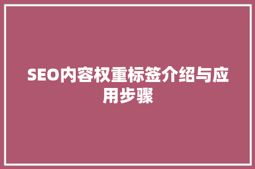 SEO内容权重标签介绍与应用步骤  第1张