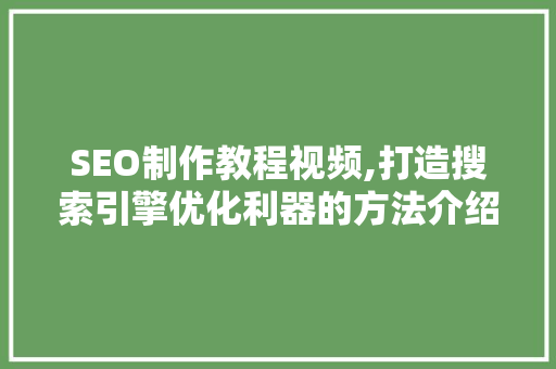 SEO制作教程视频,打造搜索引擎优化利器的方法介绍