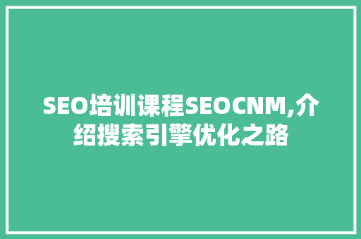 SEO培训课程SEOCNM,介绍搜索引擎优化之路
