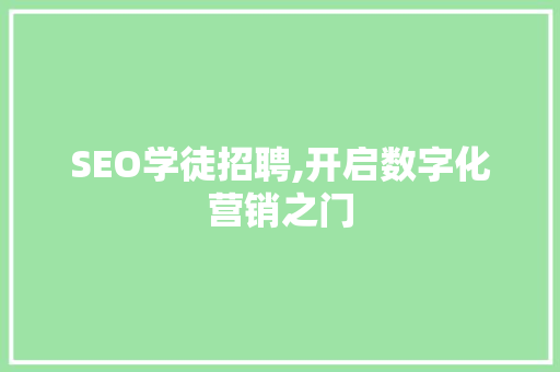 SEO学徒招聘,开启数字化营销之门