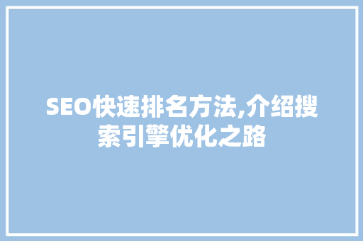 SEO快速排名方法,介绍搜索引擎优化之路