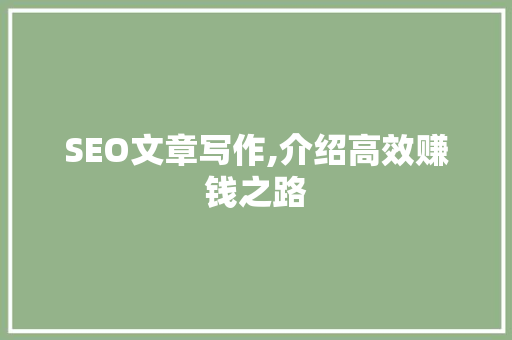 SEO文章写作,介绍高效赚钱之路