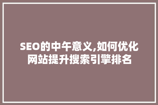 SEO的中午意义,如何优化网站提升搜索引擎排名