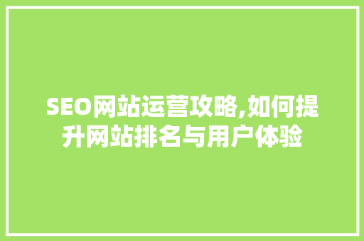 SEO网站运营攻略,如何提升网站排名与用户体验