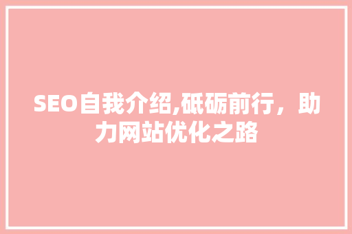 SEO自我介绍,砥砺前行，助力网站优化之路