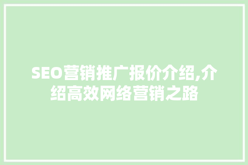 SEO营销推广报价介绍,介绍高效网络营销之路