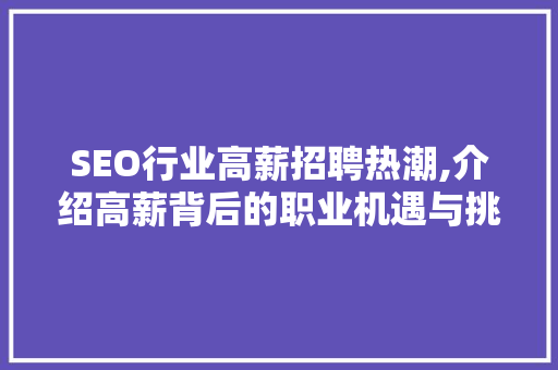 SEO行业高薪招聘热潮,介绍高薪背后的职业机遇与挑战