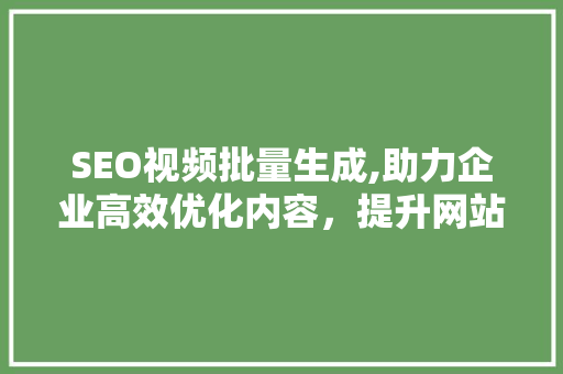 SEO视频批量生成,助力企业高效优化内容，提升网站排名