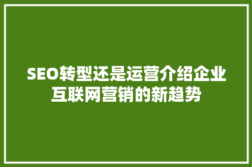 SEO转型还是运营介绍企业互联网营销的新趋势