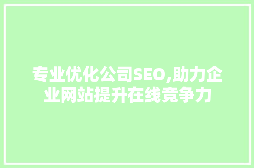专业优化公司SEO,助力企业网站提升在线竞争力