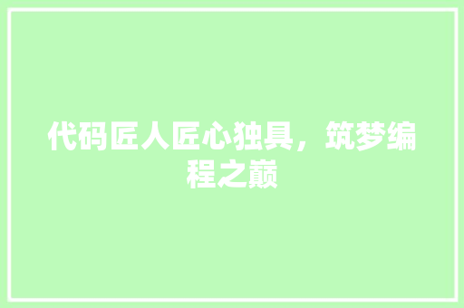 代码匠人匠心独具，筑梦编程之巅