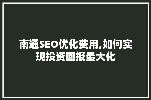 南通SEO优化费用,如何实现投资回报最大化
