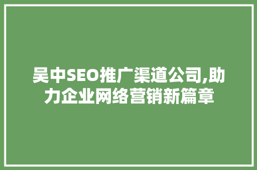 吴中SEO推广渠道公司,助力企业网络营销新篇章