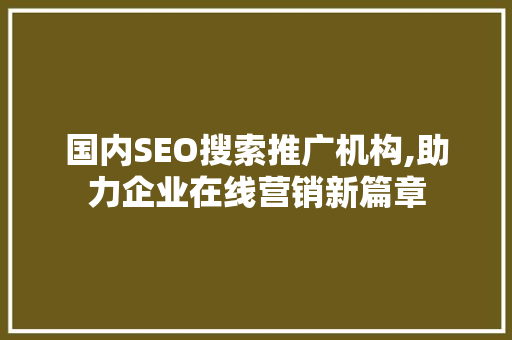国内SEO搜索推广机构,助力企业在线营销新篇章