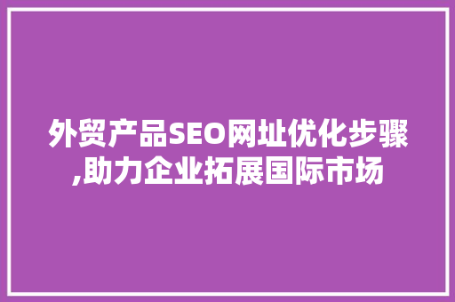外贸产品SEO网址优化步骤,助力企业拓展国际市场