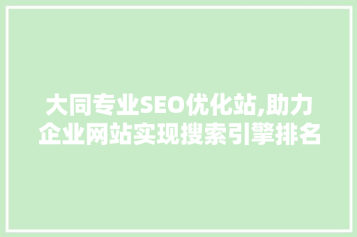 大同专业SEO优化站,助力企业网站实现搜索引擎排名提升