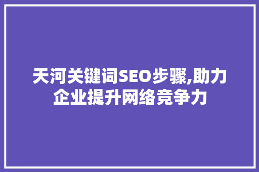 天河关键词SEO步骤,助力企业提升网络竞争力