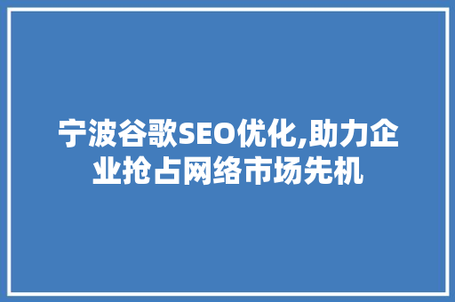 宁波谷歌SEO优化,助力企业抢占网络市场先机