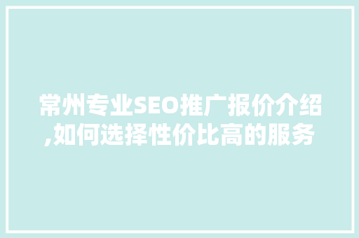 常州专业SEO推广报价介绍,如何选择性价比高的服务