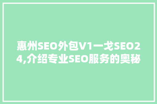 惠州SEO外包V1一戈SEO24,介绍专业SEO服务的奥秘