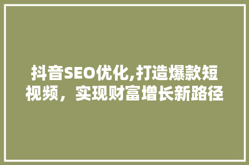 抖音SEO优化,打造爆款短视频，实现财富增长新路径