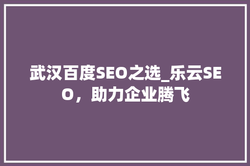武汉百度SEO之选_乐云SEO，助力企业腾飞