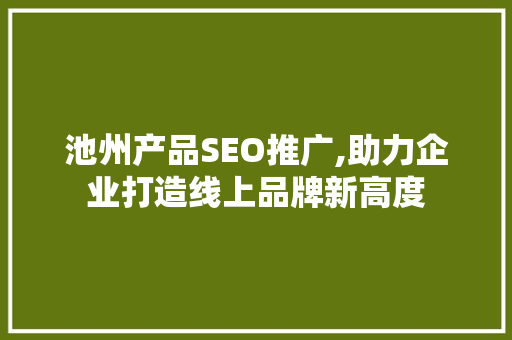 池州产品SEO推广,助力企业打造线上品牌新高度