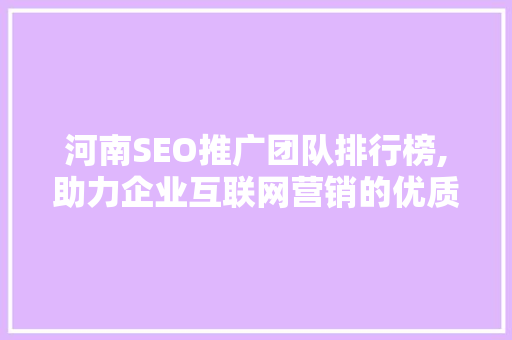 河南SEO推广团队排行榜,助力企业互联网营销的优质选择