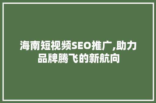 海南短视频SEO推广,助力品牌腾飞的新航向