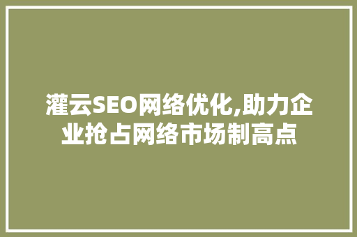 灌云SEO网络优化,助力企业抢占网络市场制高点