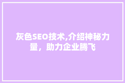 灰色SEO技术,介绍神秘力量，助力企业腾飞