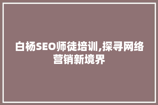 白杨SEO师徒培训,探寻网络营销新境界