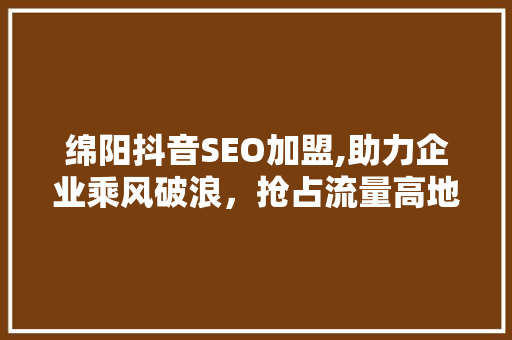 绵阳抖音SEO加盟,助力企业乘风破浪，抢占流量高地