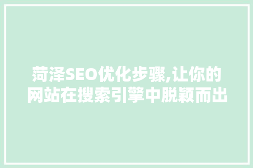 菏泽SEO优化步骤,让你的网站在搜索引擎中脱颖而出