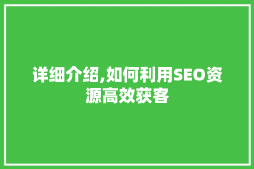 详细介绍,如何利用SEO资源高效获客
