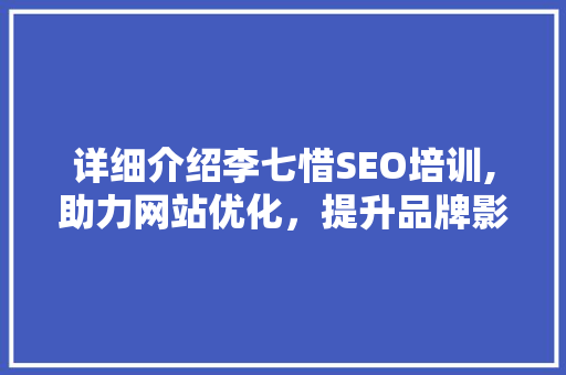 详细介绍李七惜SEO培训,助力网站优化，提升品牌影响力