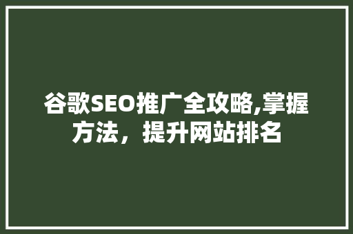 谷歌SEO推广全攻略,掌握方法，提升网站排名  第1张