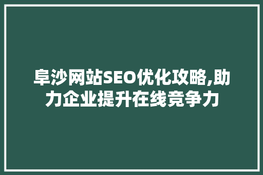 阜沙网站SEO优化攻略,助力企业提升在线竞争力