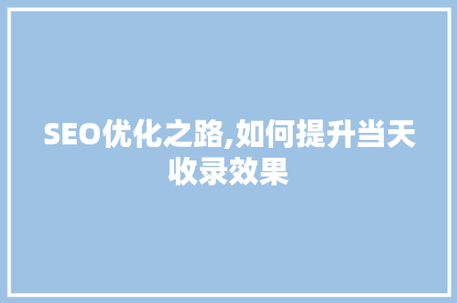 SEO优化之路,如何提升当天收录效果