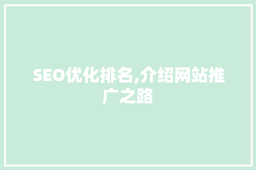 SEO优化排名,介绍网站推广之路