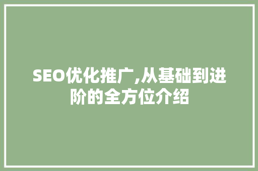 SEO优化推广,从基础到进阶的全方位介绍