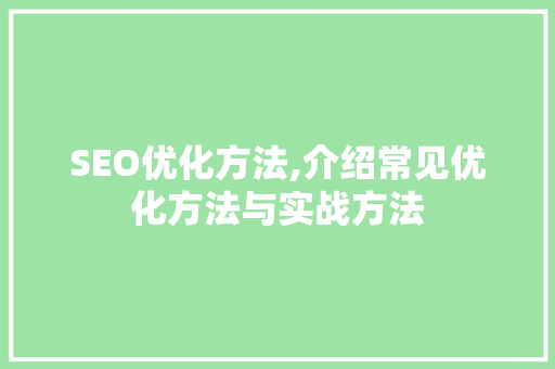 SEO优化方法,介绍常见优化方法与实战方法  第1张