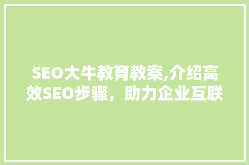 SEO大牛教育教案,介绍高效SEO步骤，助力企业互联网营销