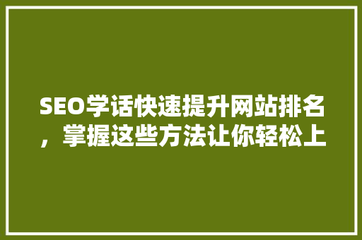 SEO学话快速提升网站排名，掌握这些方法让你轻松上首页