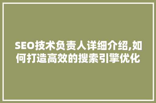SEO技术负责人详细介绍,如何打造高效的搜索引擎优化步骤  第1张