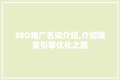 SEO推广名词介绍,介绍搜索引擎优化之路