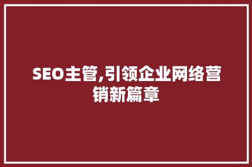 SEO主管,引领企业网络营销新篇章  第1张
