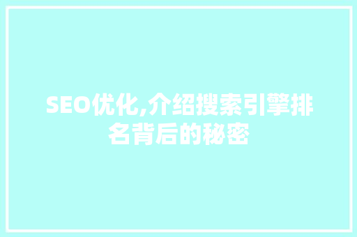 SEO优化,介绍搜索引擎排名背后的秘密