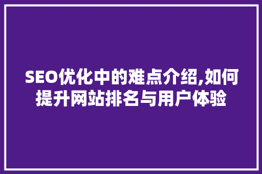 SEO优化中的难点介绍,如何提升网站排名与用户体验