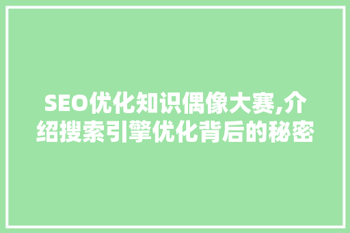 SEO优化知识偶像大赛,介绍搜索引擎优化背后的秘密